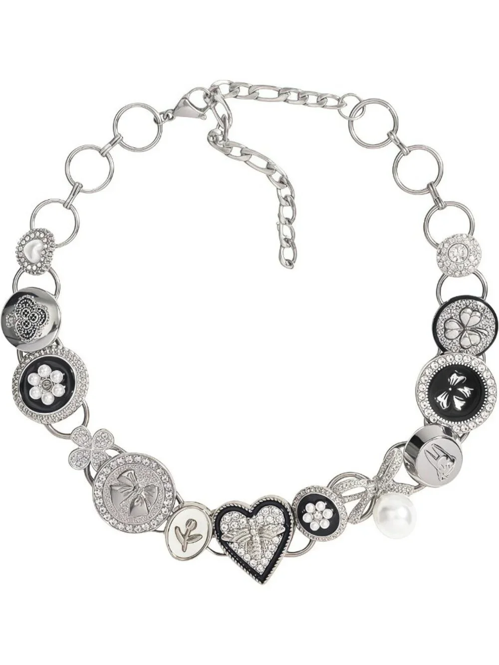 Grungy Vintage Y2K Bottle Cap Choker Necklace, Gothic Punk Jewelry, Heart & Bow